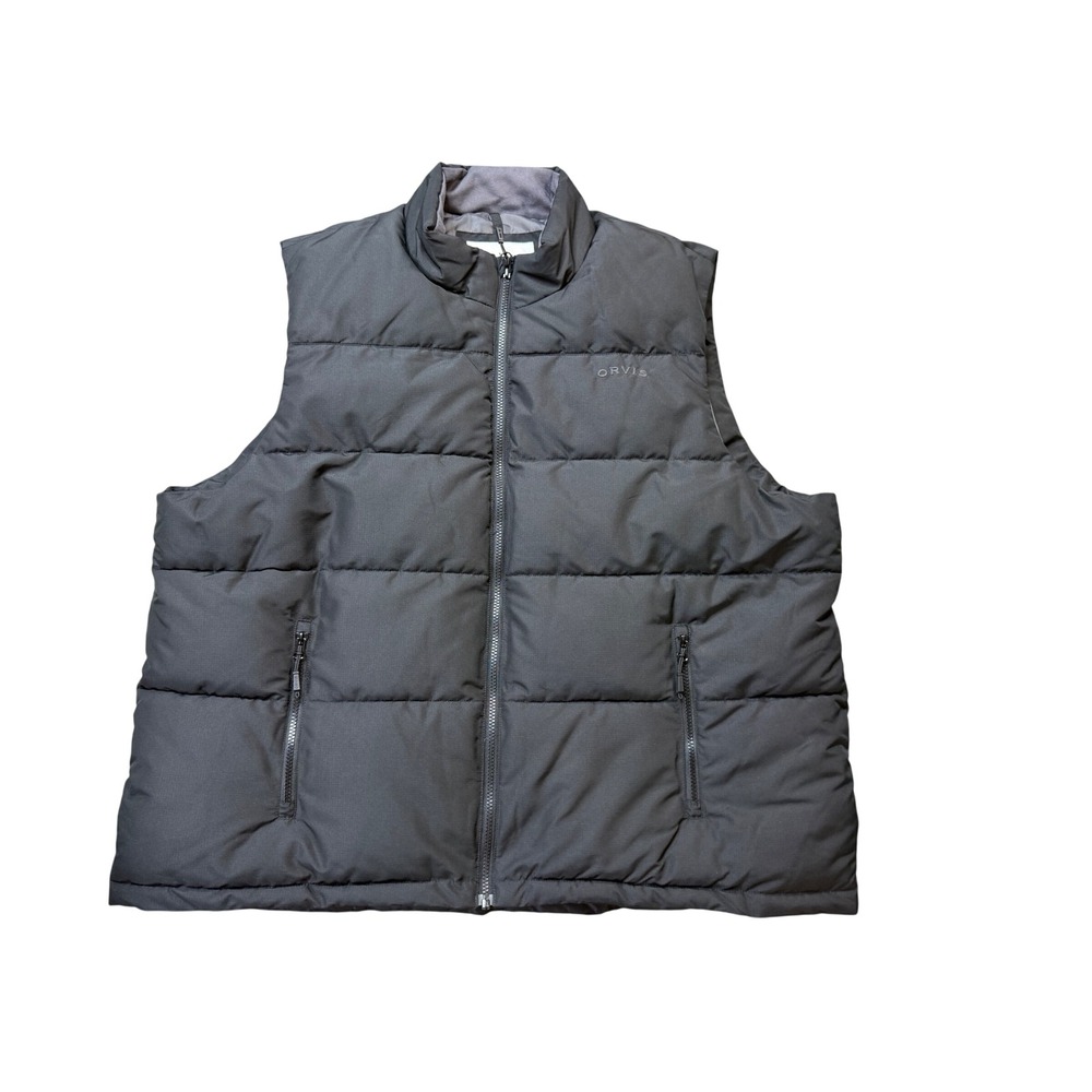 Orvis Puffer Vest Mens XXL Gray Excellent Quilted Full Zip Sleeveless Jacket